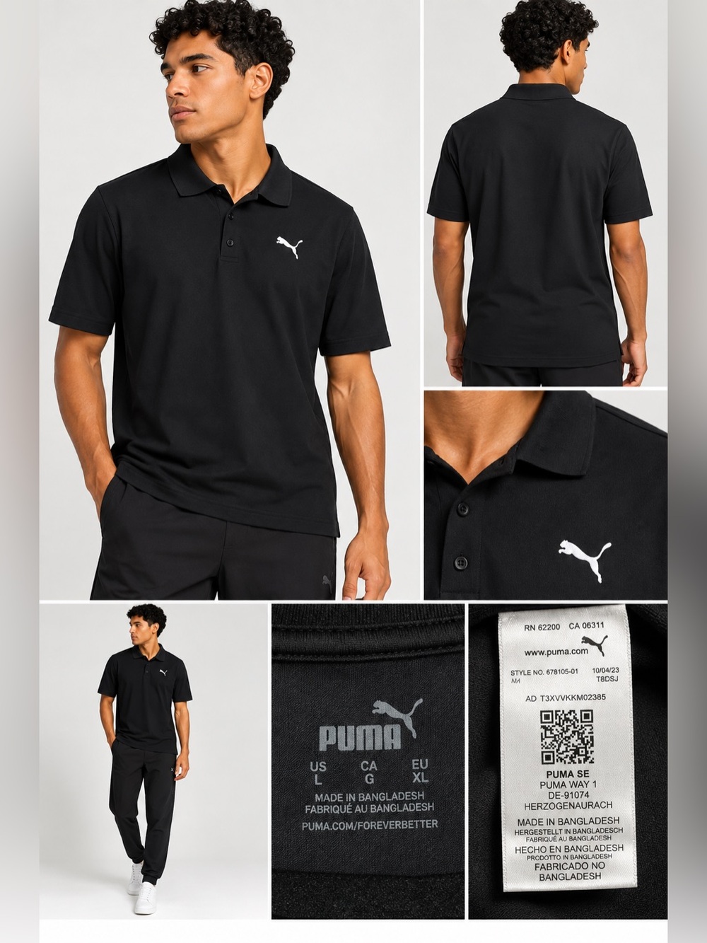 Puma Men’s Black Performance Polo Shirt White Logo Size XL NWOT